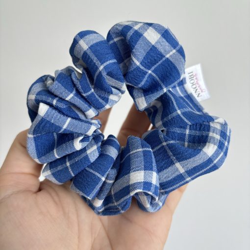 Blue checkered scrunchie