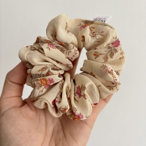 Beige floral scrunchie