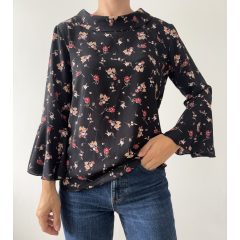 Fekete virágos blúz