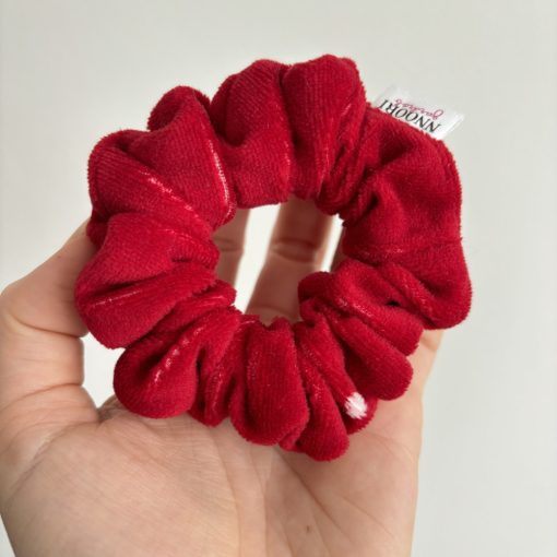 Red heart velvet scrunchie (S)