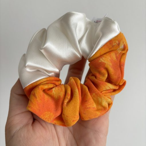 White - Orange floral scrunchie 