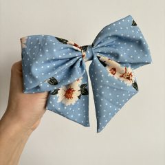 Blue floral dot bow (S)