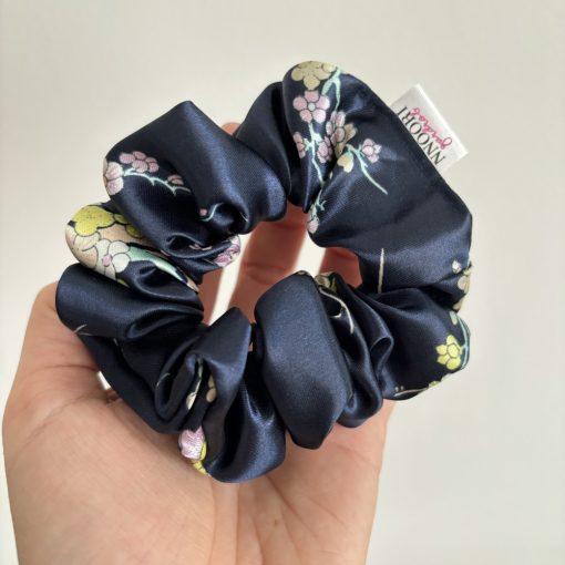 Dark blue floral scrunchie