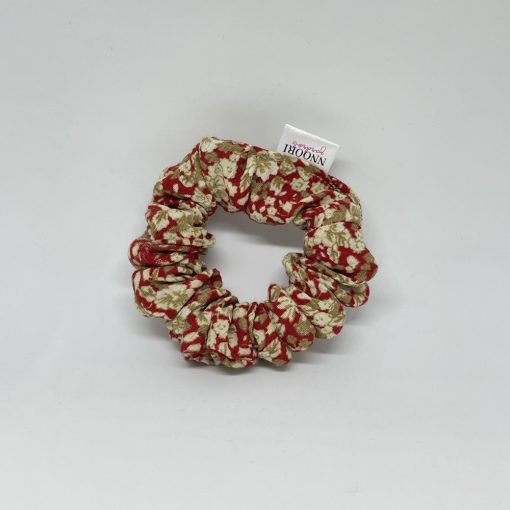 Beige - red floral scrunchie (S)