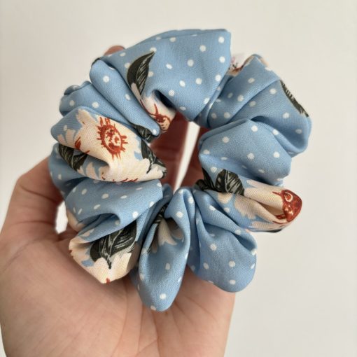 Blue floral dot scrunchie