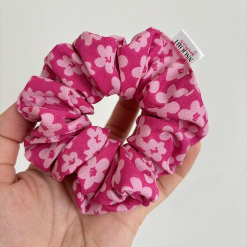 Pink floral scrunchie