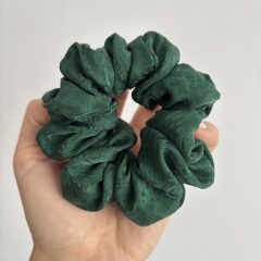 Green floral silk scrunchie 