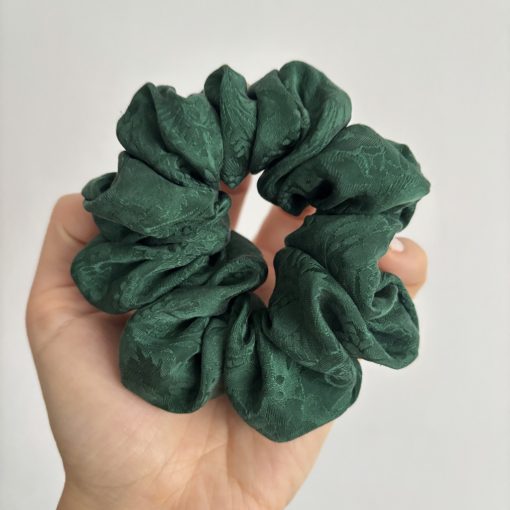 Green floral silk scrunchie 