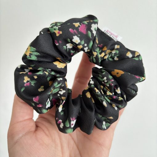 Black tiny floral scrunchie