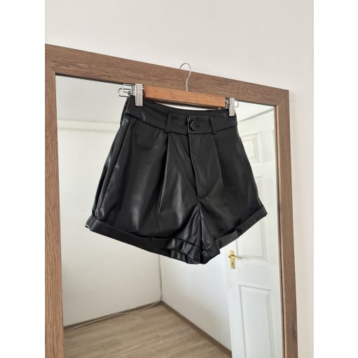 Shein fekete műbőr rövidnadrág
