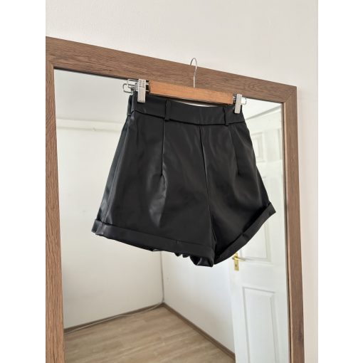 Shein fekete műbőr rövidnadrág