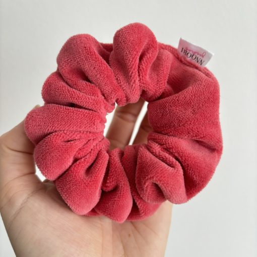 Coral velvet scrunchie