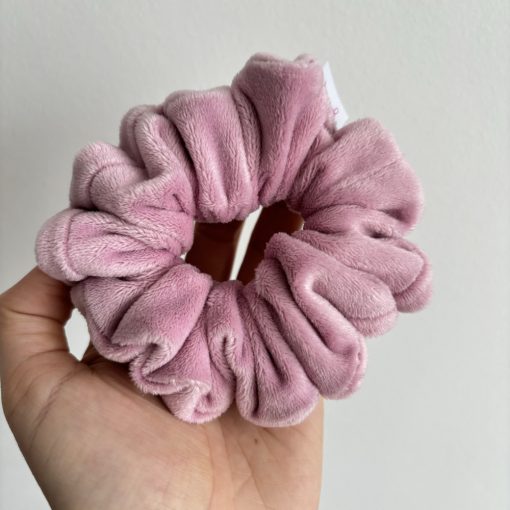 Pastel pink velvet scrunchie