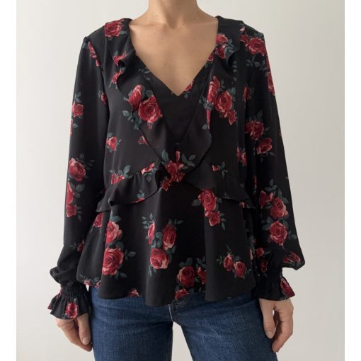 H&M fekete virágos felső