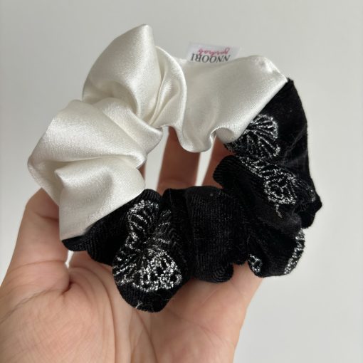 White - Black butterfly velvet scrunchie