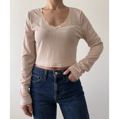 Shein bézs csipkés póló