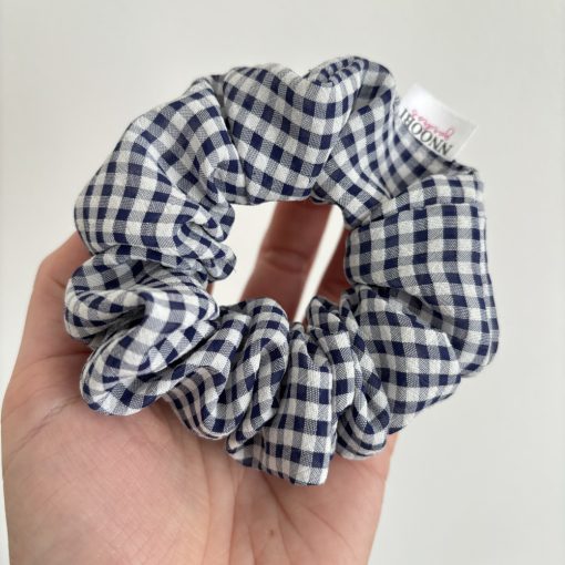Blue checkered scrunchie