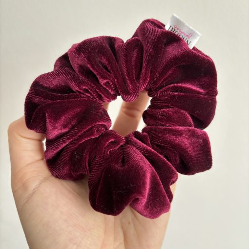 Deep burgundy velvet scrunchie