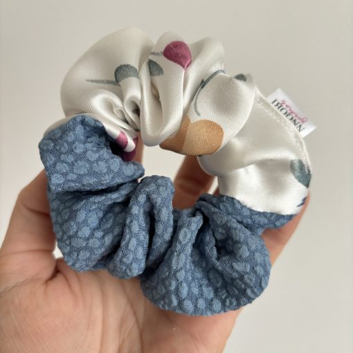 Blue patterned - White floral scrunchie