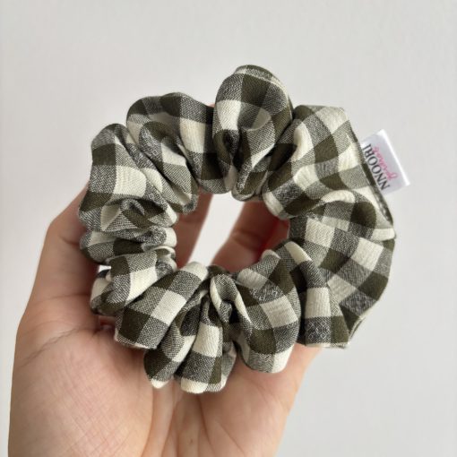 Khaki checkered scrunchie