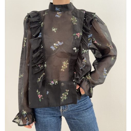 H&M fekete virágos blúz